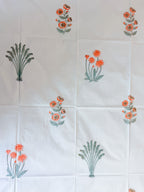 Banana Leaf & Orange Floral Handblock Premium Cotton Bedsheet Set — hand-block printed bedsheet set, product view 2.