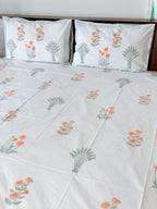 Banana Leaf & Orange Floral Handblock Premium Cotton Bedsheet Set — hand-block printed bedsheet set, product view 5.