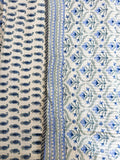 Blue Floral Butta quilted bedcover detail showing blue floral motifs, buttas and border.