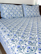 Blue Floral Butta Handblock Premium Cotton Bedsheet Set — hand-block printed bedsheet set, product view 5.
