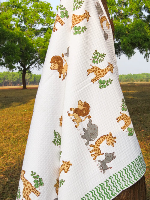 Animal Dancing Handblock Waffle Cotton Kids Bath Towel image 2
