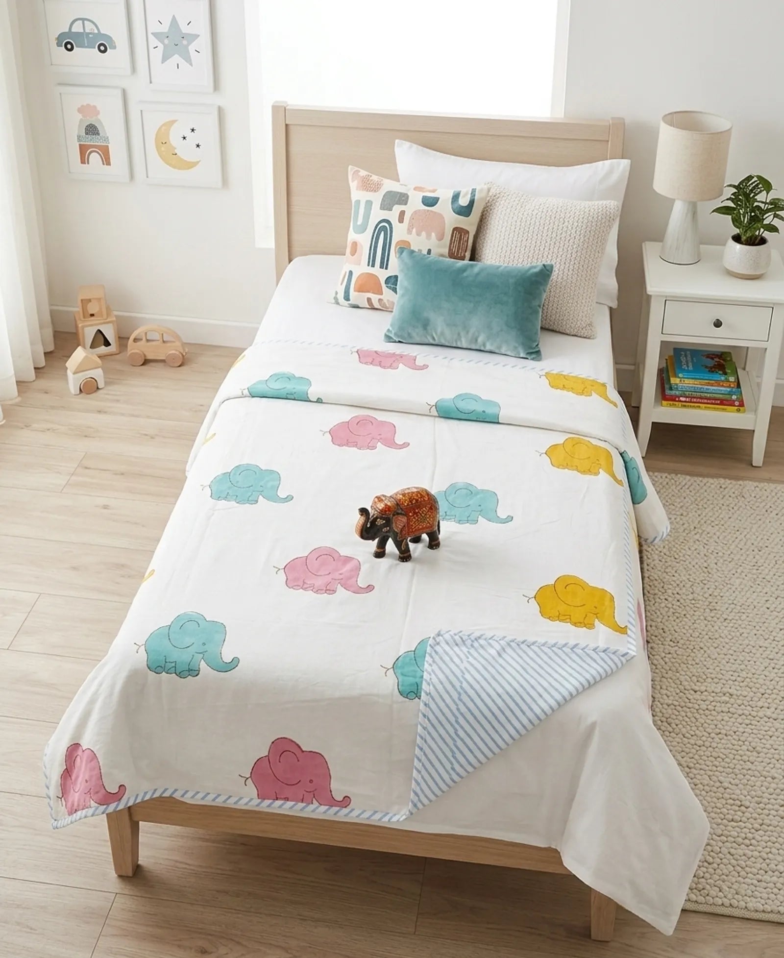Baby Elephant Handblock Mul Cotton Kids Dohar image 1
