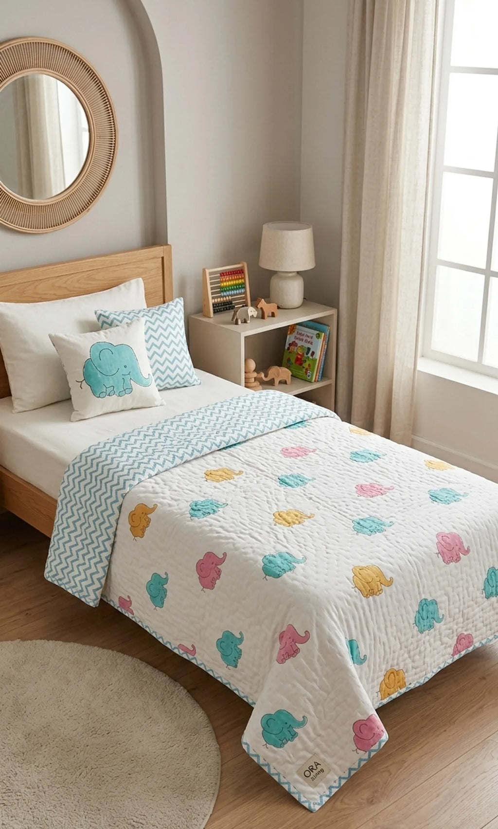 Baby Elephant Handblock Mul Cotton Kids Quilt image 1