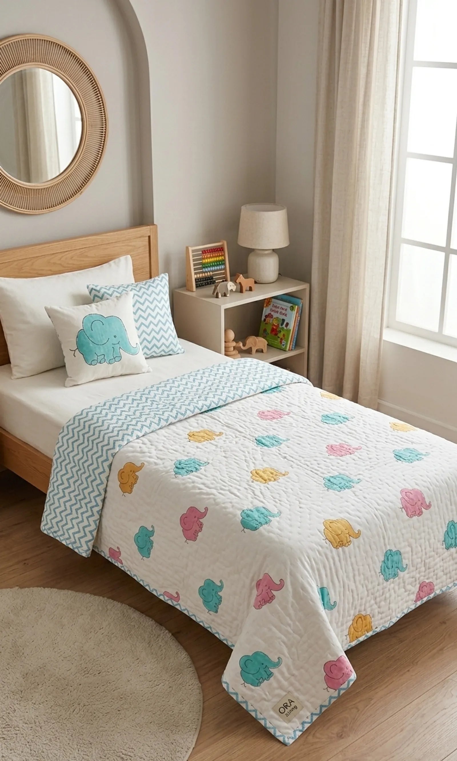 Baby Elephant Handblock Mul Cotton Kids Quilt image 1