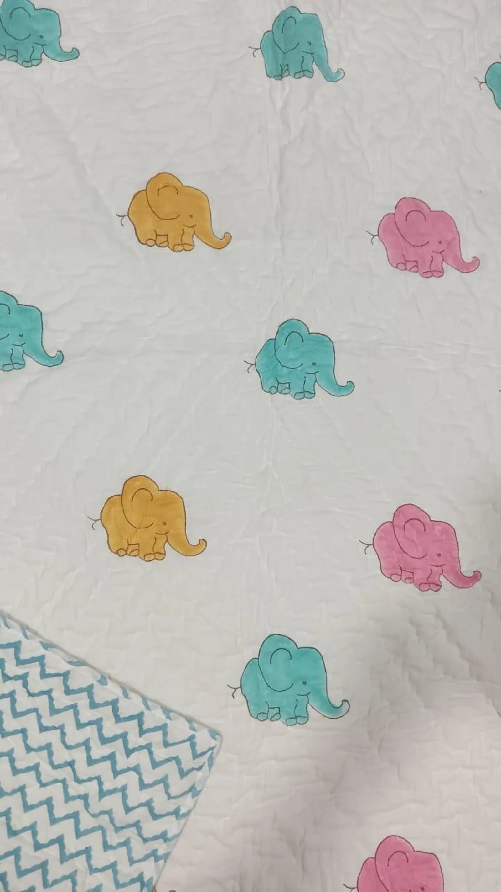 Baby Elephant Handblock Mul Cotton Kids Quilt image 2