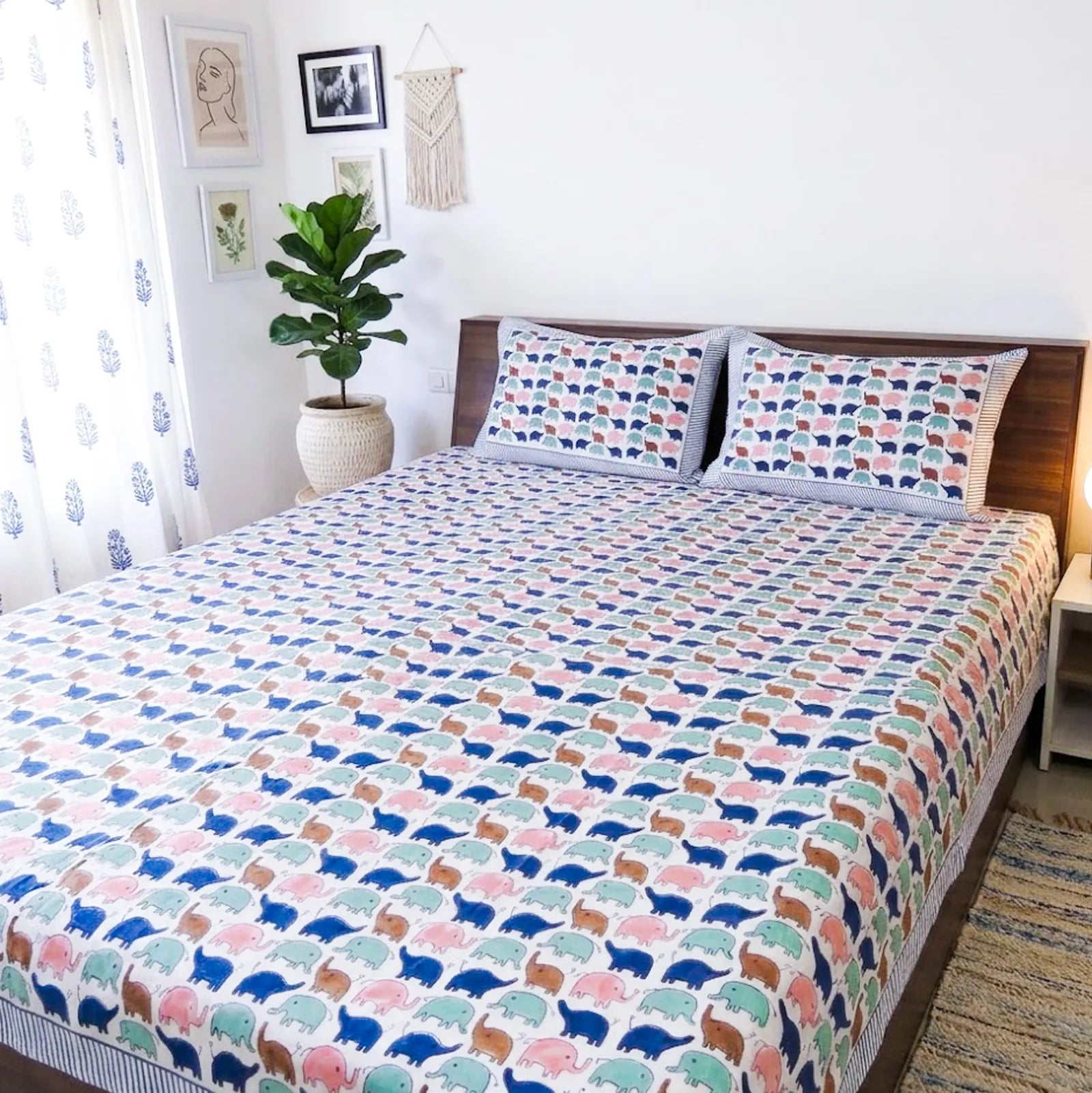Baby Elephant Handblock Premium Cotton Bedsheet Set image 3