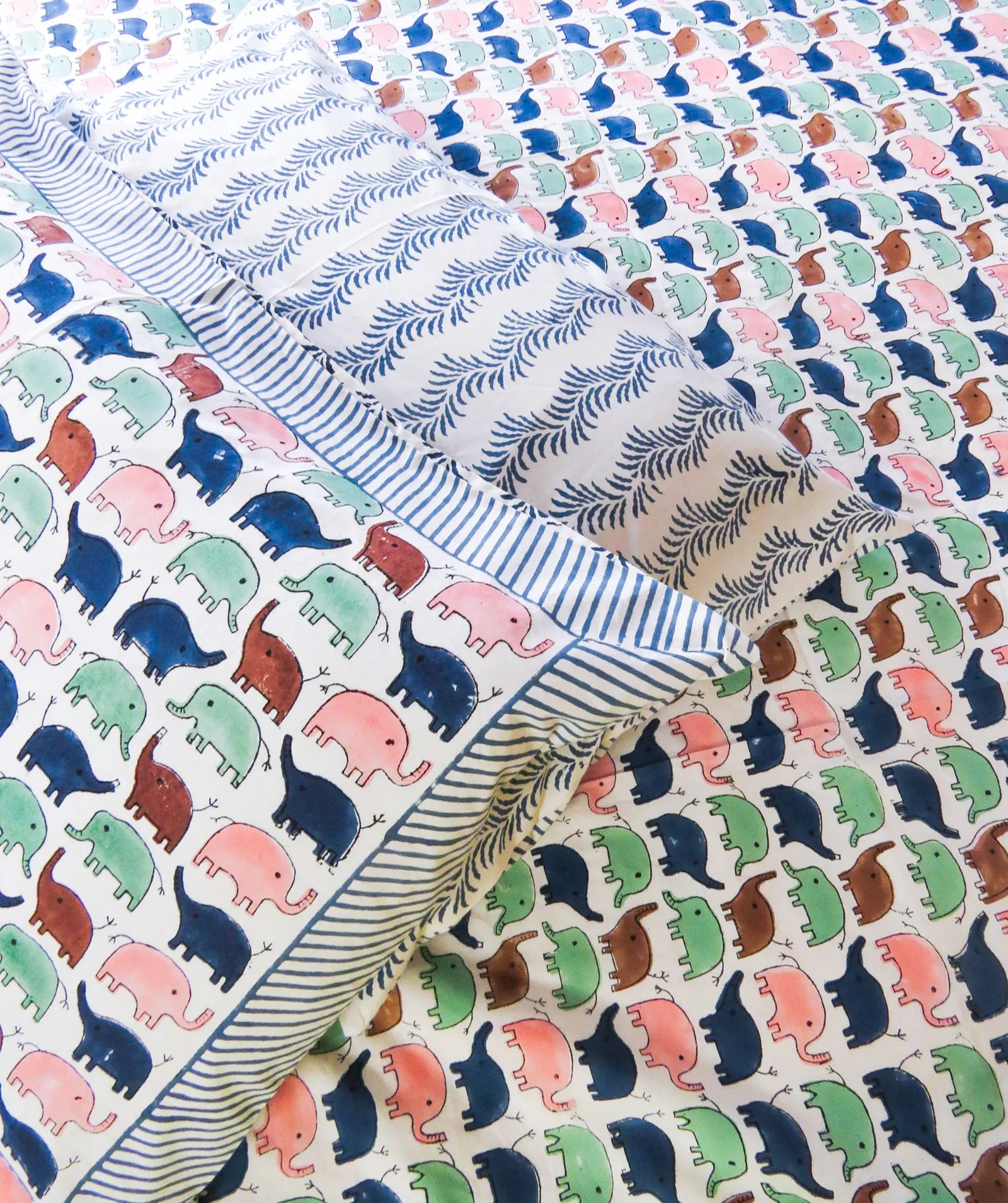 Baby Elephant Handblock Premium Cotton Bedsheet Set image 4