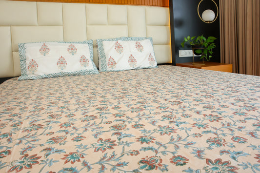 bahaar-beige-handblock-cotton-bedsheet-king-size-flatlay