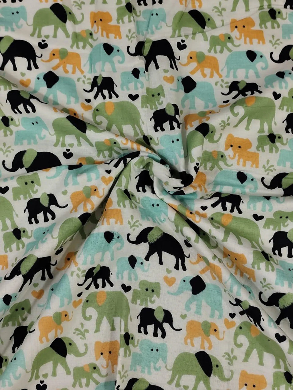 Black & Green Small Elephant Handblock Mul Cotton Kids Dohar image 2
