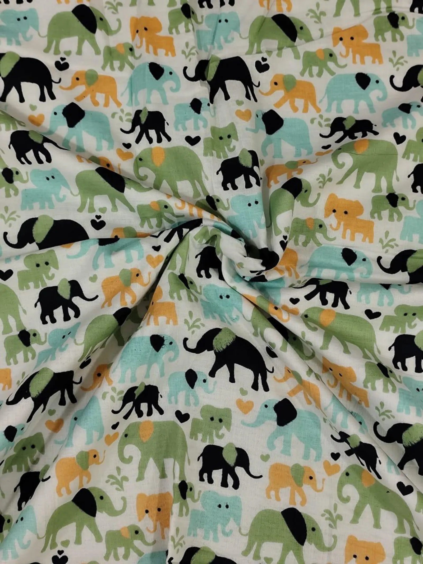 Black & Green Small Elephant Handblock Mul Cotton Kids Dohar image 2