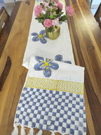 Blue Check Handblock TNT Cotton Table Runner image 1
