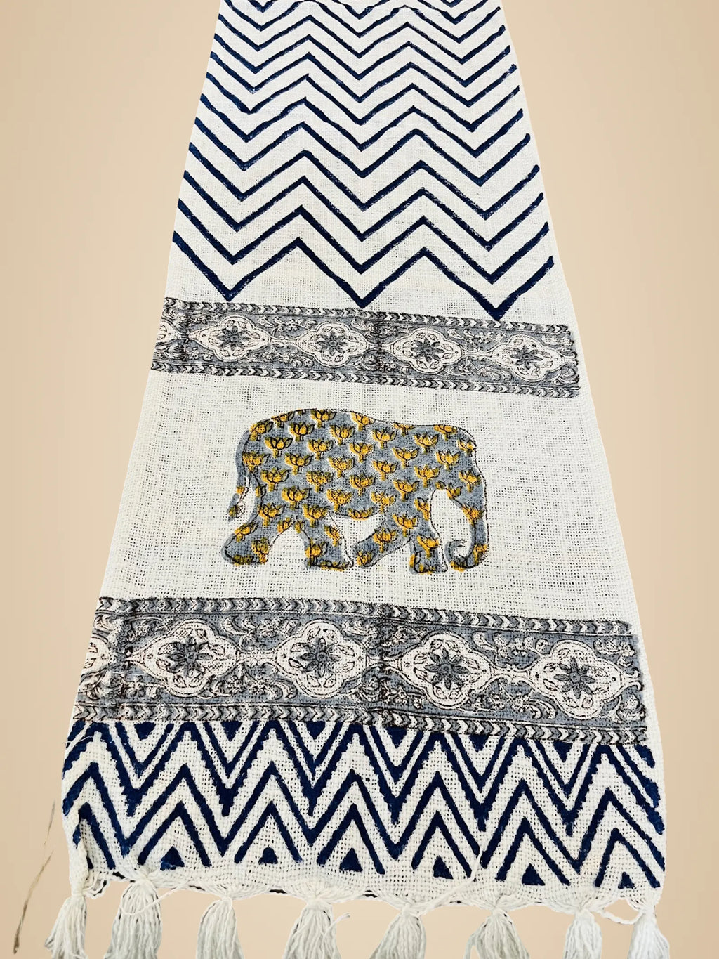 Blue Chevron Handblock TNT Cotton Table Runner image 2