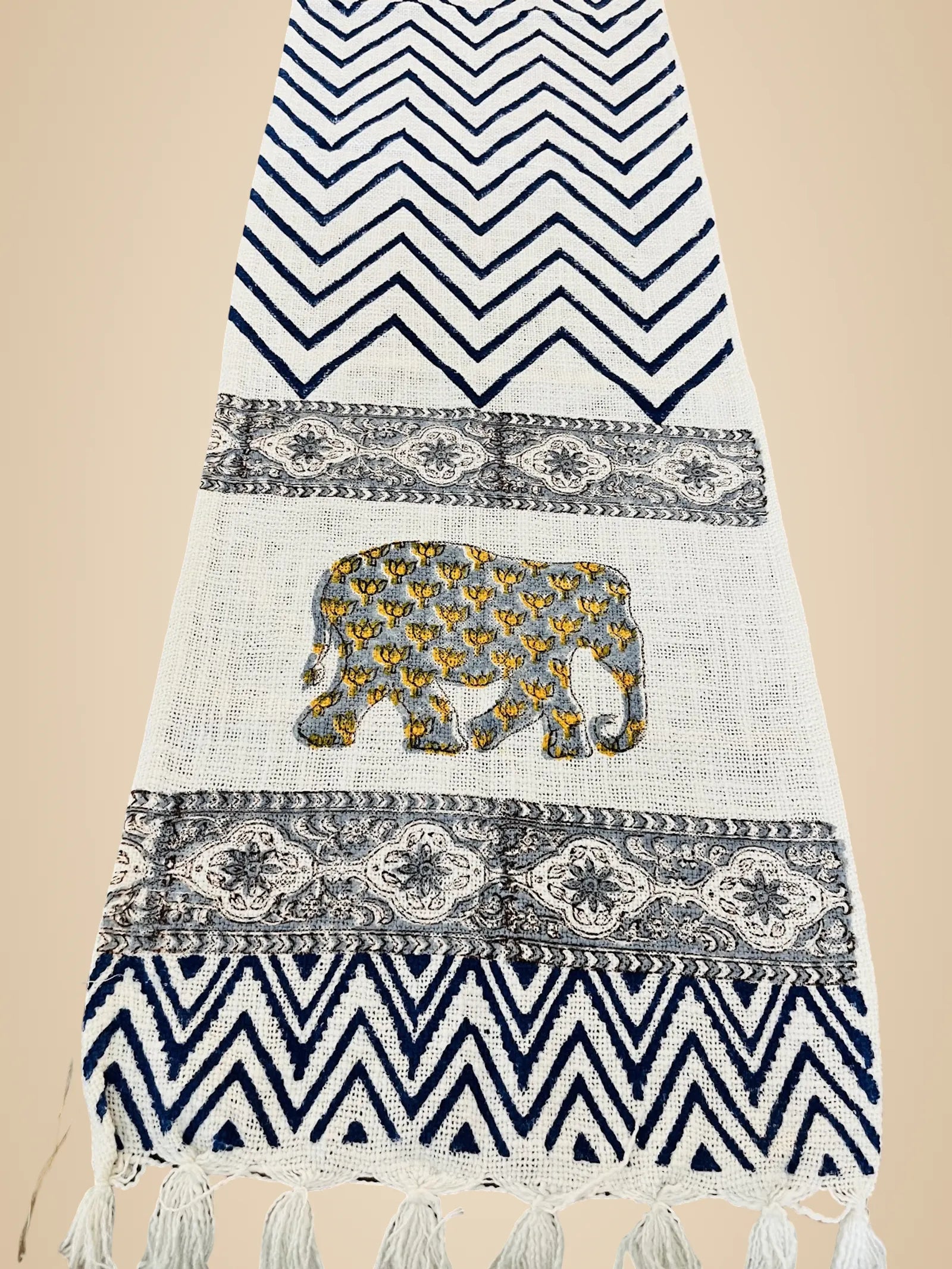 Blue Chevron Handblock TNT Cotton Table Runner image 2