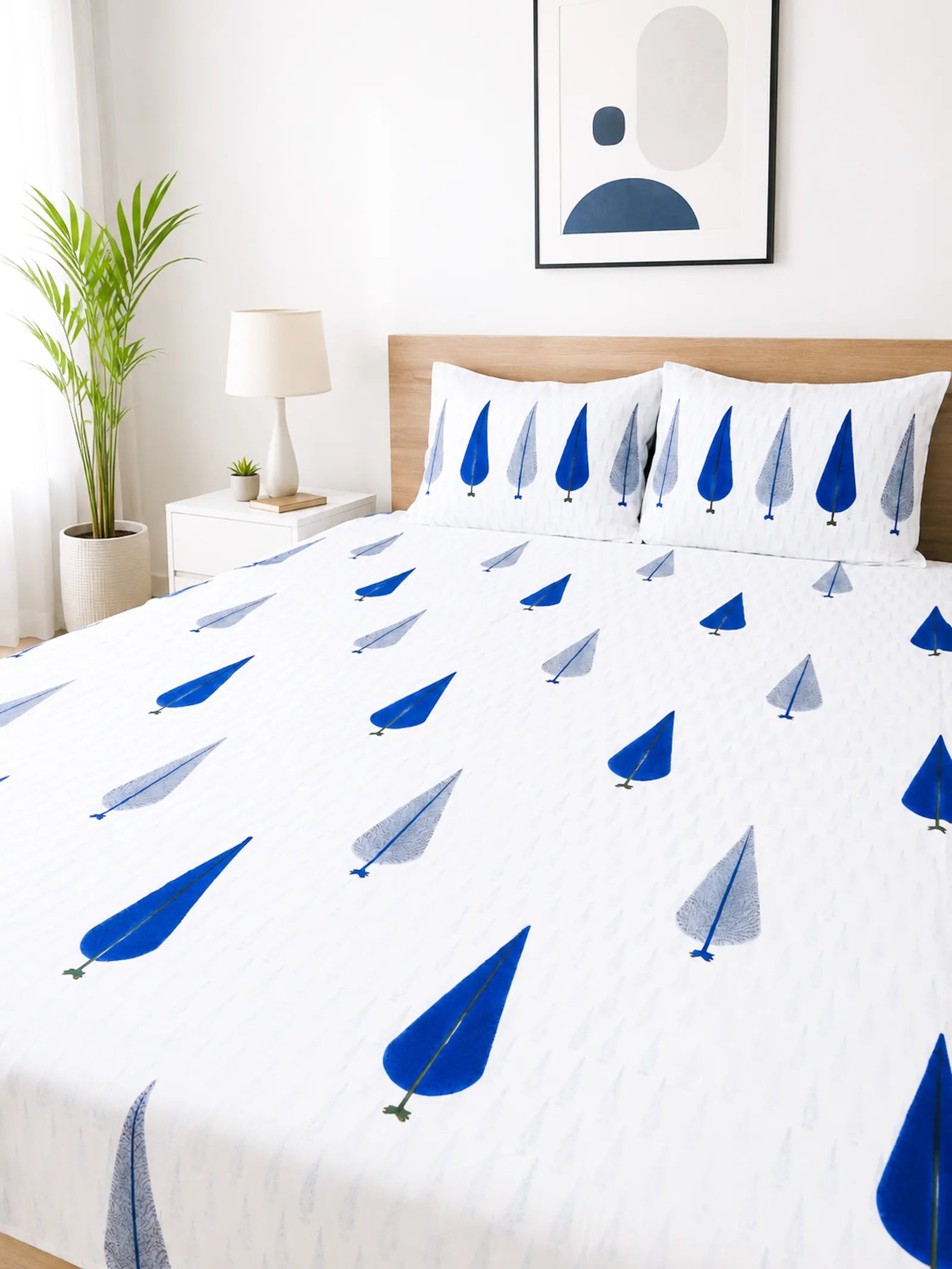 Blue Cypress Handblock Premium Cotton Bedsheet Set image 1