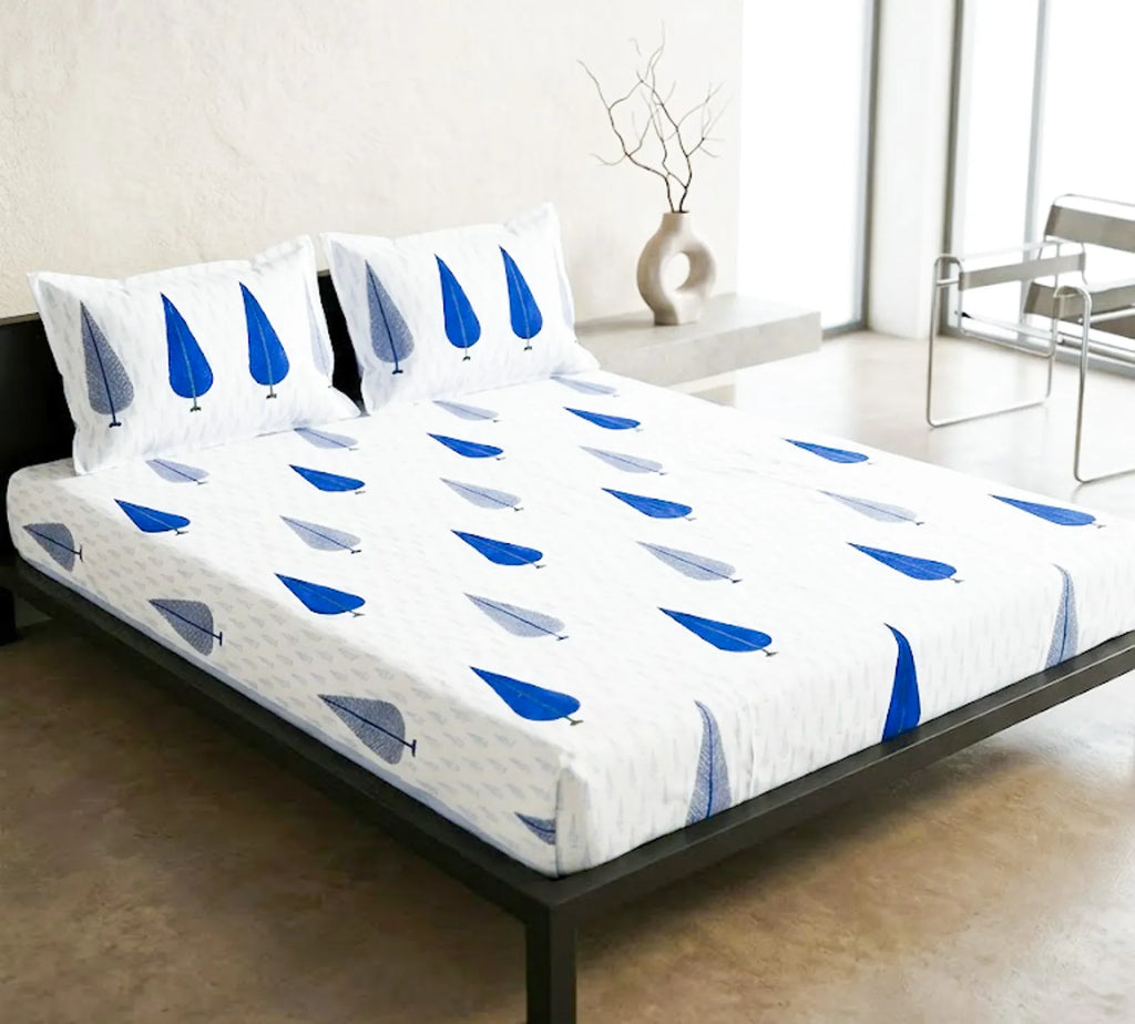 Blue Cypress Handblock Premium Cotton Bedsheet Set image 2