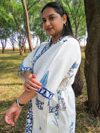 Blue Cypress Handblock Printed Waffle Cotton Bathrobe image 3