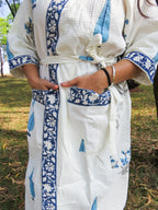 Blue Cypress Handblock Printed Waffle Cotton Bathrobe image 4