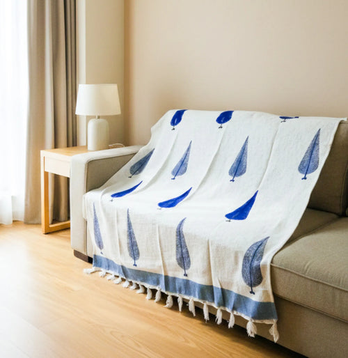 Blue Cypress Handblock TNT Cotton Throw Blanket image 1