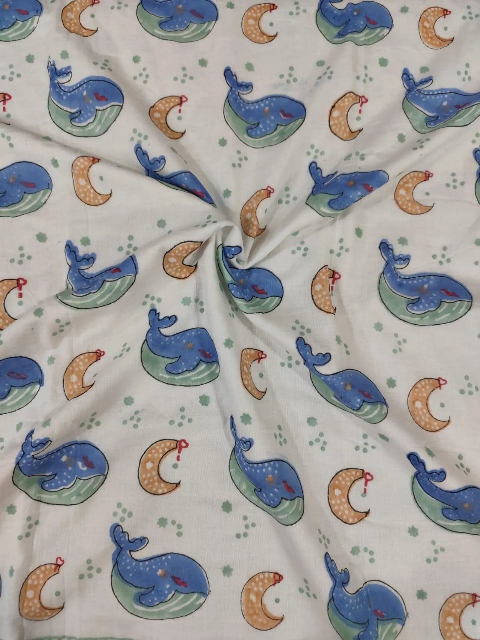 Blue Dolphin Handblock Mul Cotton Kids Dohar image 2