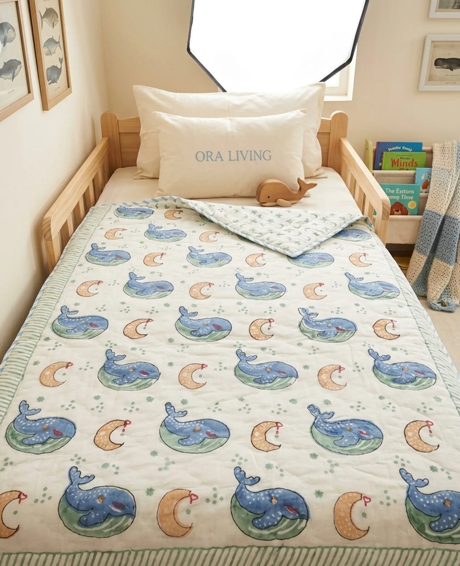 Blue Dolphin Handblock Mul Cotton Kids Quilt image 1