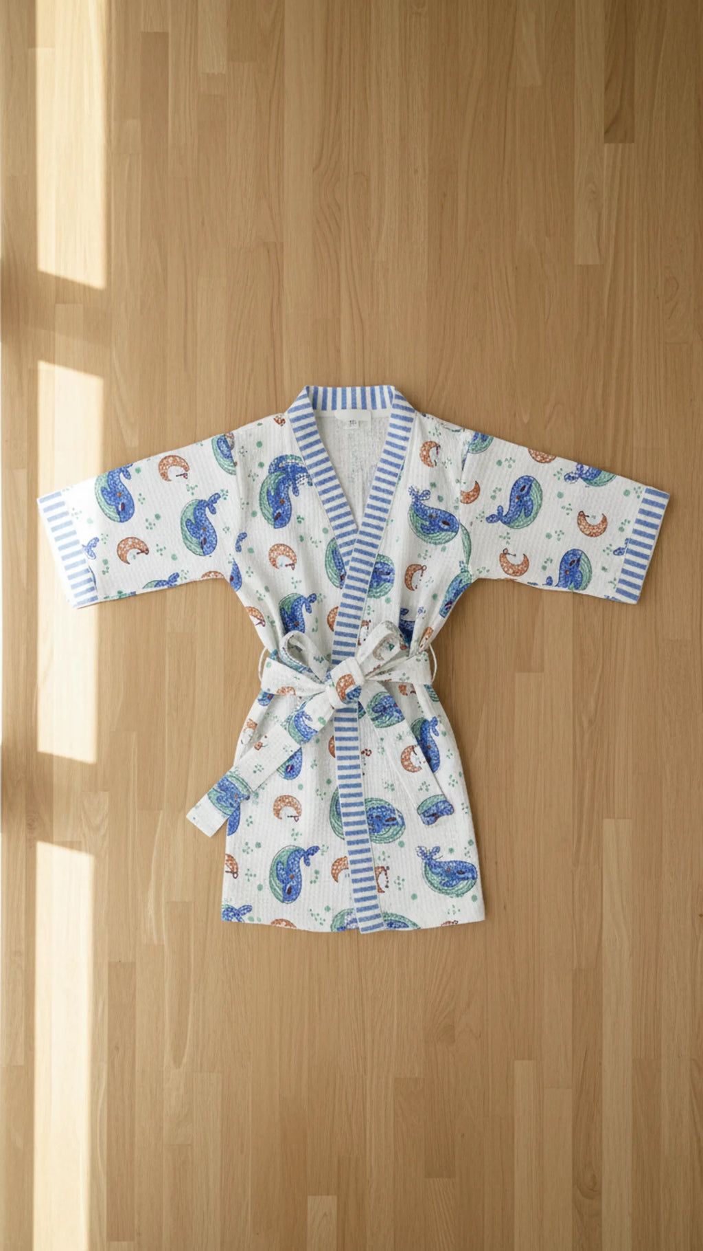 Blue Dolphin Waffle Cotton Kids Bathrobe image 1