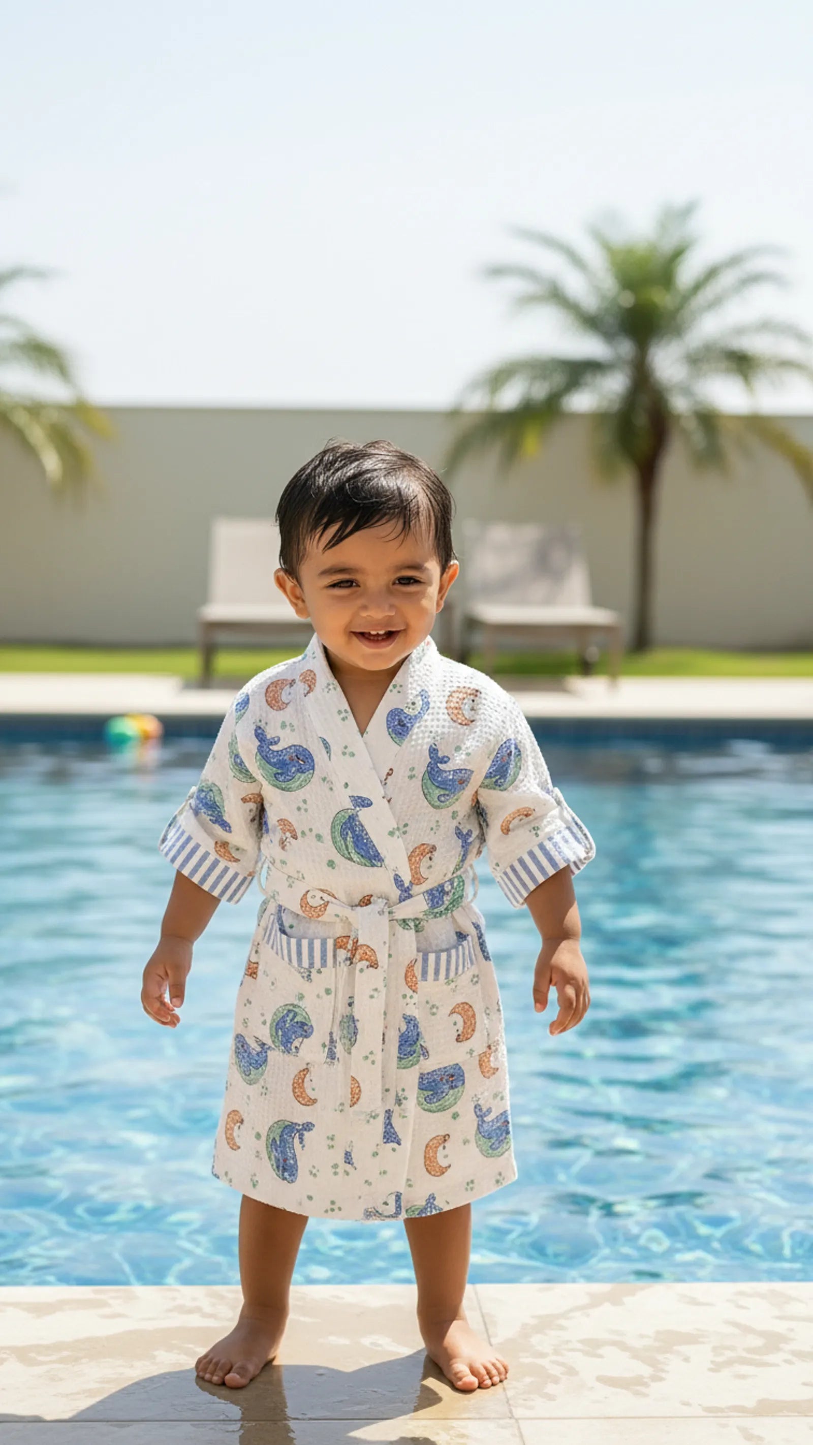 Blue Dolphin Waffle Cotton Kids Bathrobe image 3