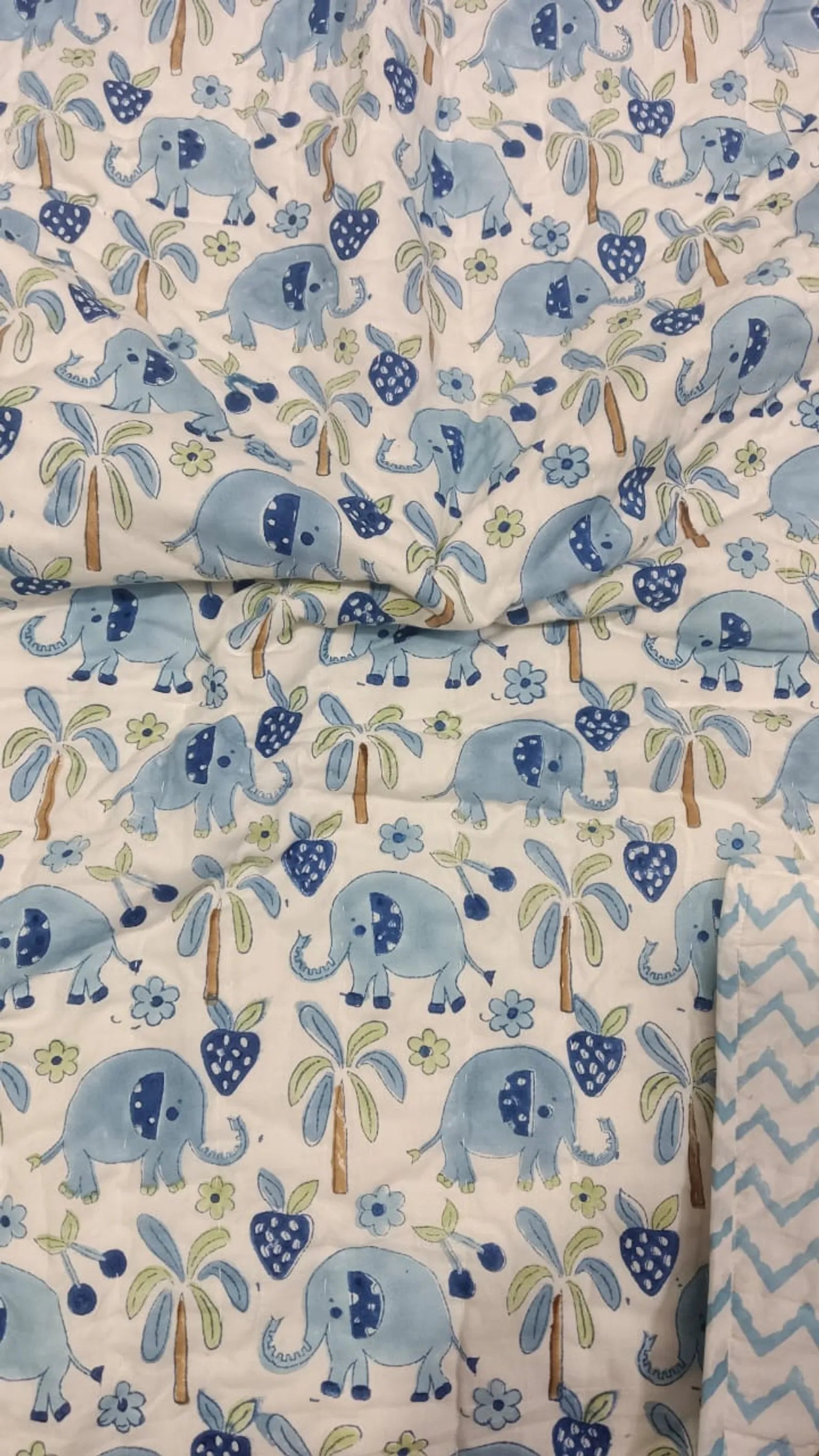 Blue Elephant Handblock Mul Cotton Kids Quilt image 2