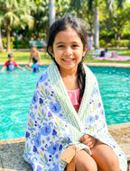 Blue Elephant Handblock Waffle Cotton Kids Bath Towel image 1