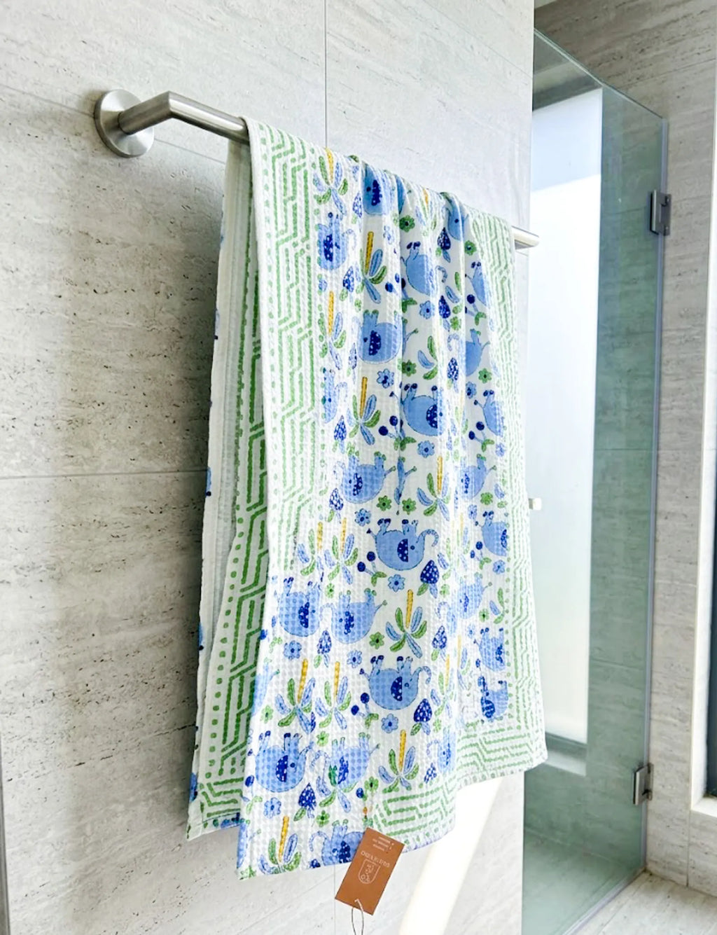 Blue Elephant Handblock Waffle Cotton Kids Bath Towel image 2