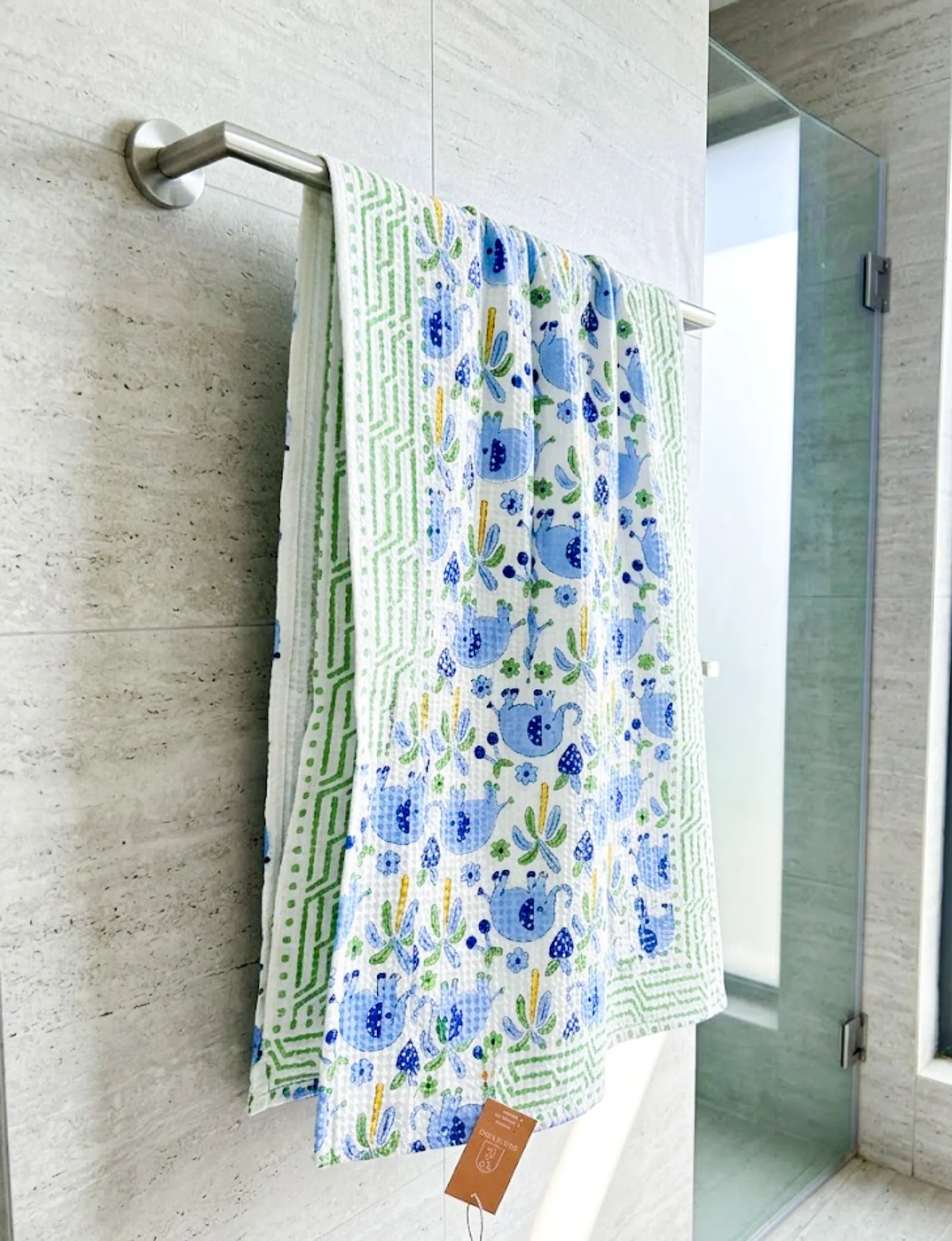 Blue Elephant Handblock Waffle Cotton Kids Bath Towel image 2