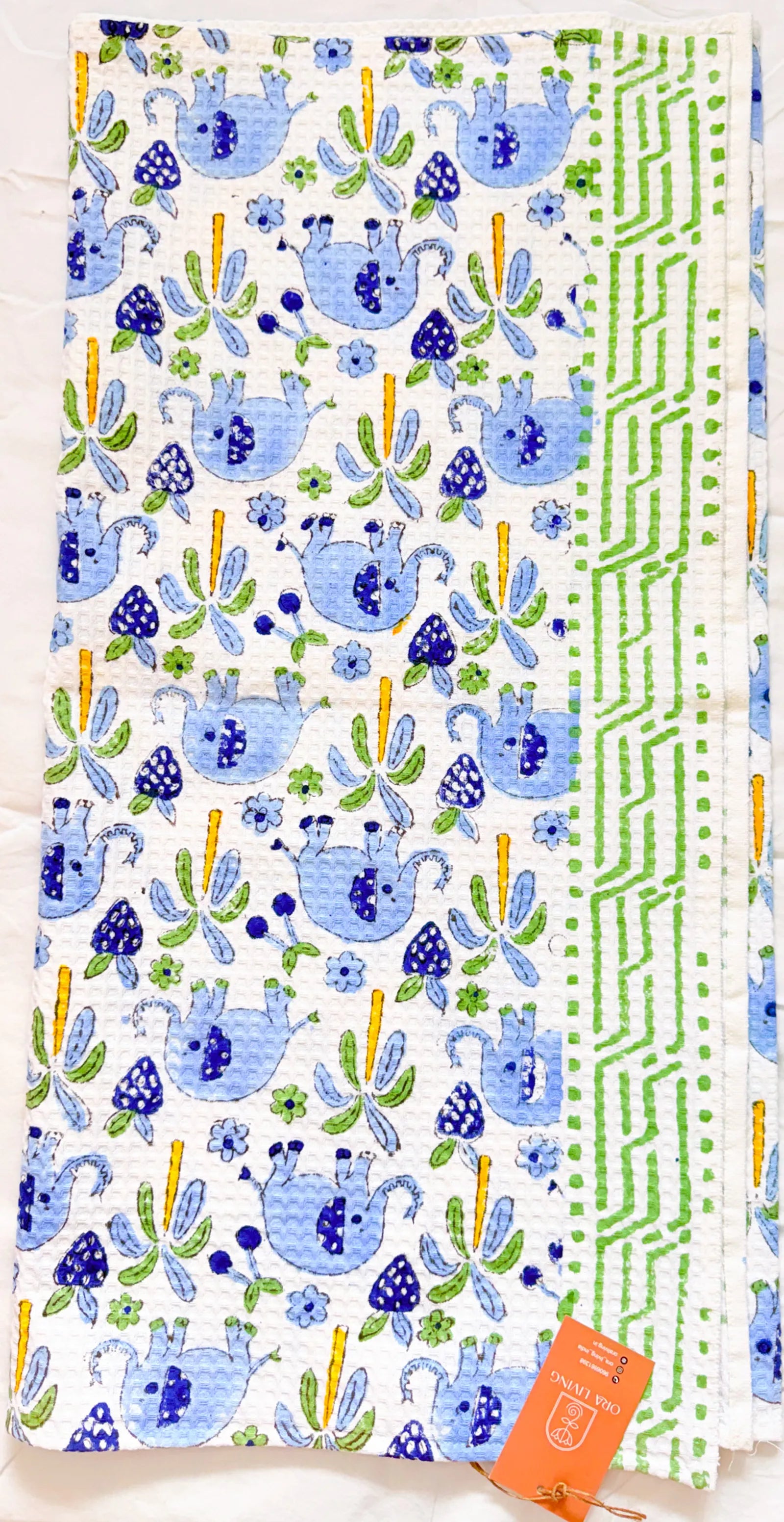 Blue Elephant Handblock Waffle Cotton Kids Bath Towel image 3