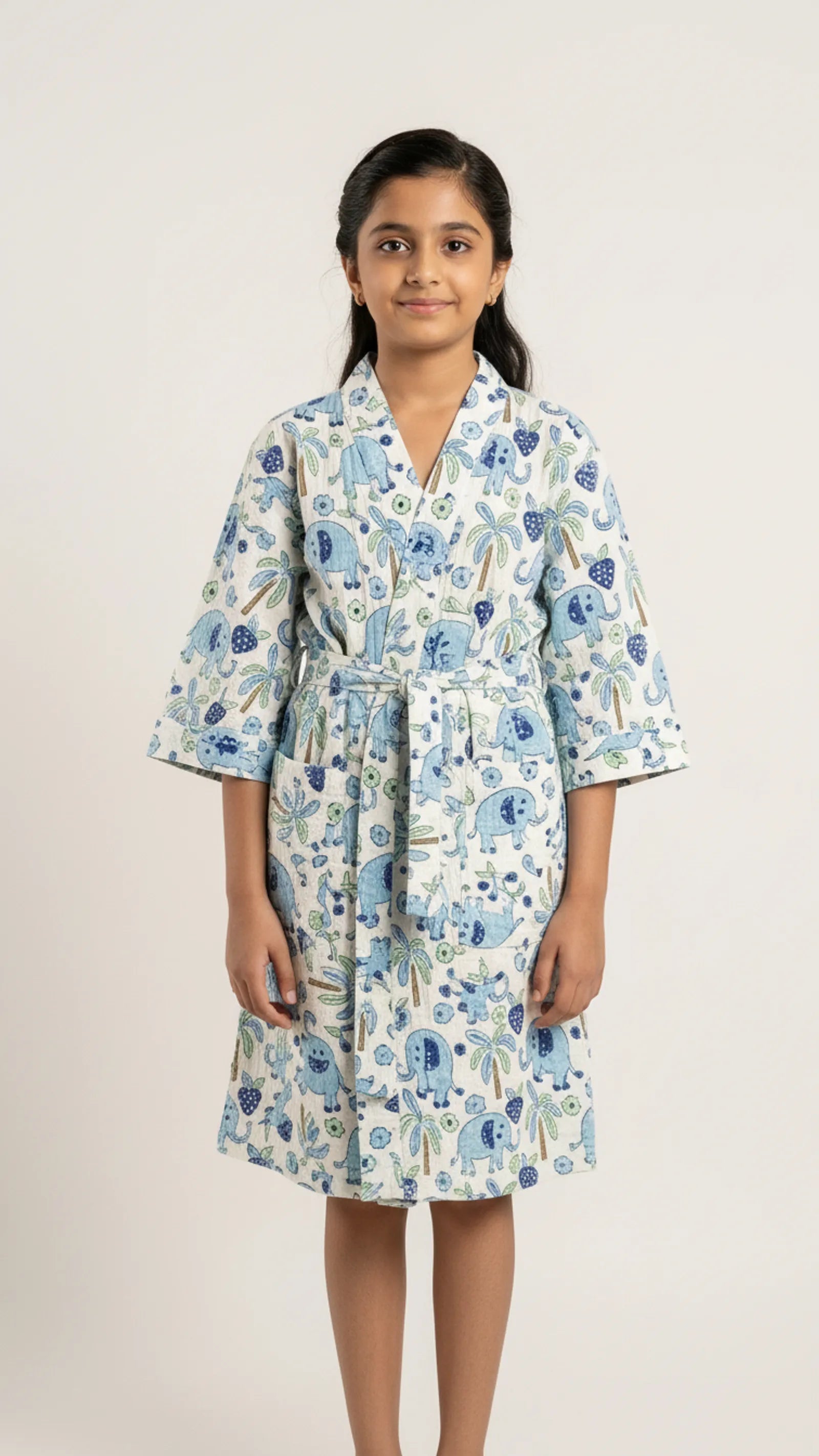 Blue Elephant Pure Waffle Cotton Kids Bathrobe image 1