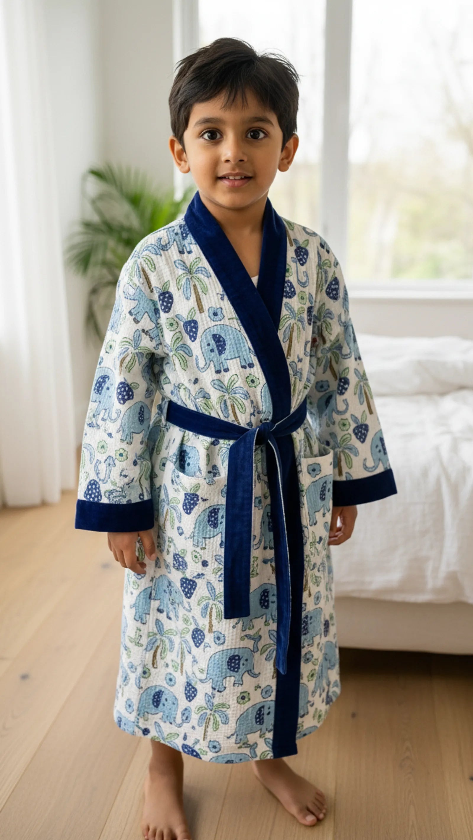 Blue Elephant Pure Waffle Cotton Kids Bathrobe image 2