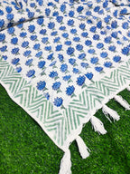 Blue Floral Butti Handblock TNT Cotton Throw Blanket image 2