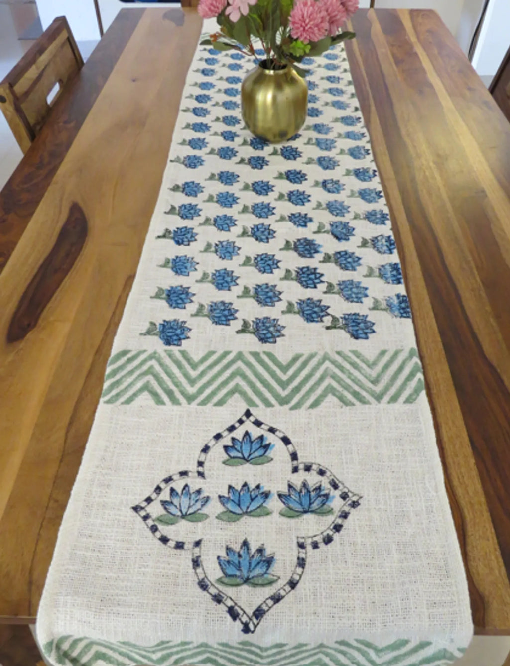 Blue Floral Handblock TNT Cotton Table Runner image 2