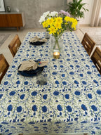 Blue Floral Jal Handblock Cotton Table Cover image 1