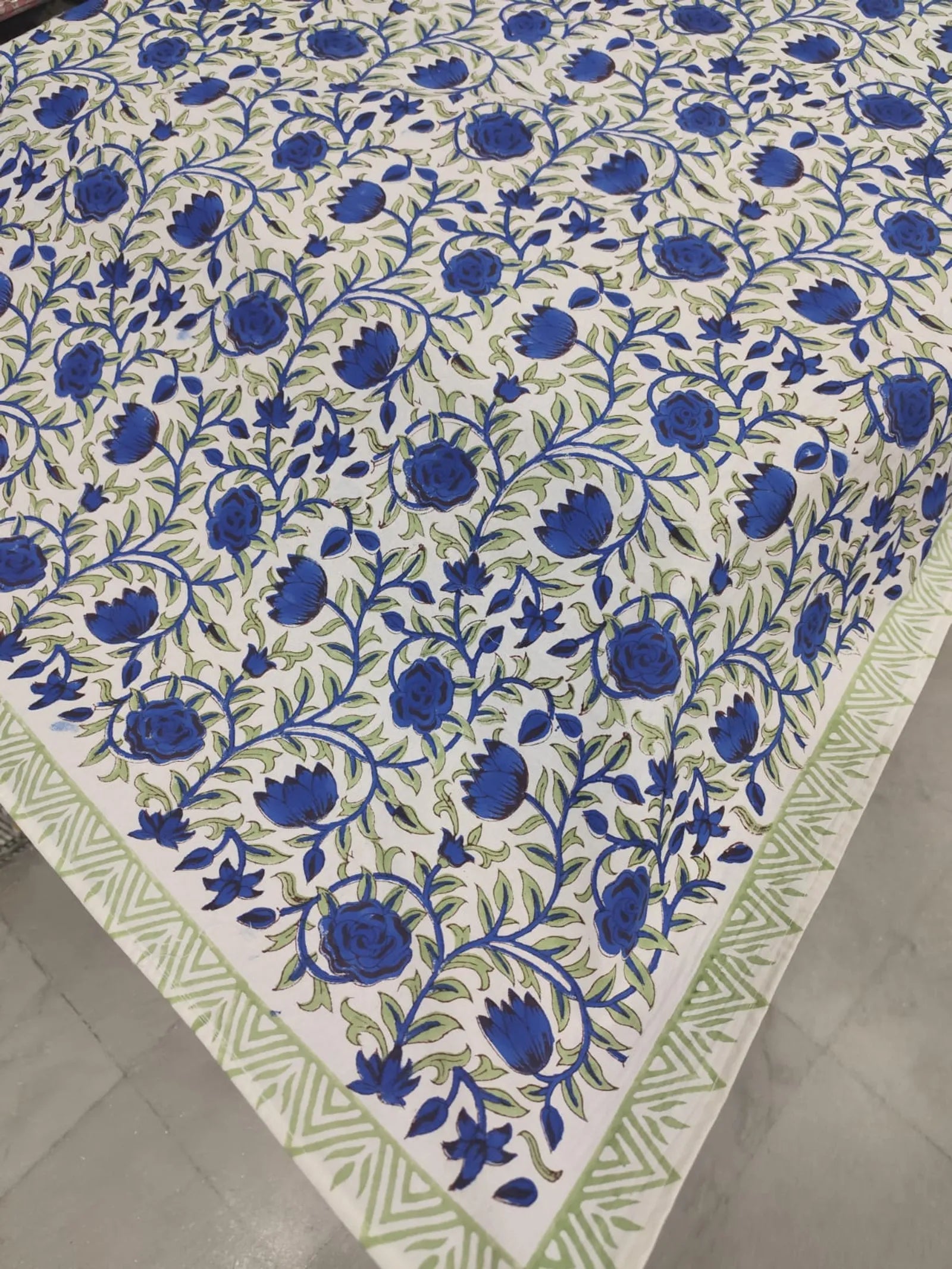 Blue Floral Jal Handblock Cotton Table Cover image 2