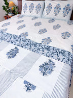 Blue Gardenia Handblock Mul Cotton Dohar image 2