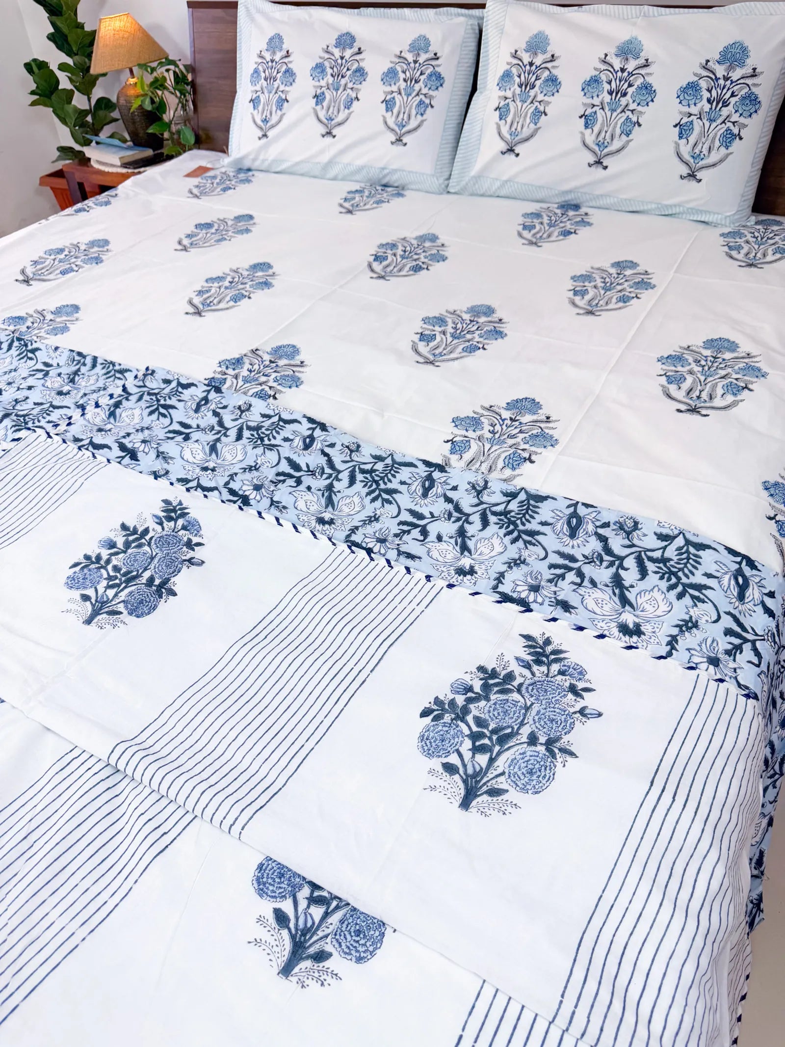 Blue Gardenia Handblock Mul Cotton Dohar image 2