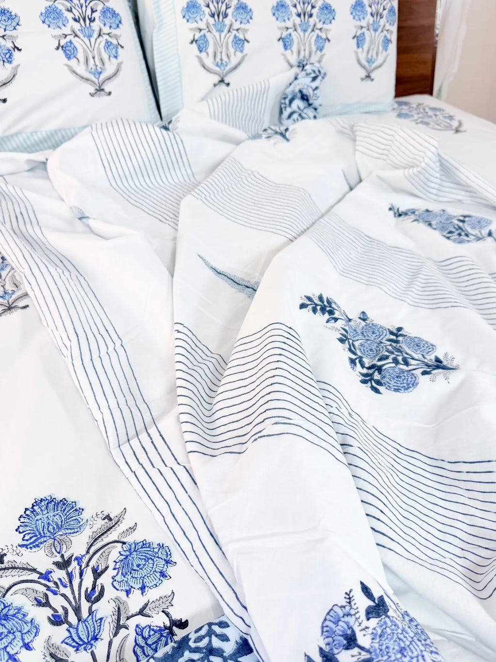 Blue Gardenia Handblock Mul Cotton Dohar image 4