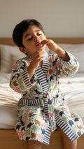 Blue Green Pink Elephant Waffle Cotton Kids Bathrobe image 1