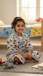 Blue Green Pink Elephant Waffle Cotton Kids Bathrobe image 2