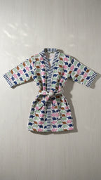 Blue Green Pink Elephant Waffle Cotton Kids Bathrobe image 3