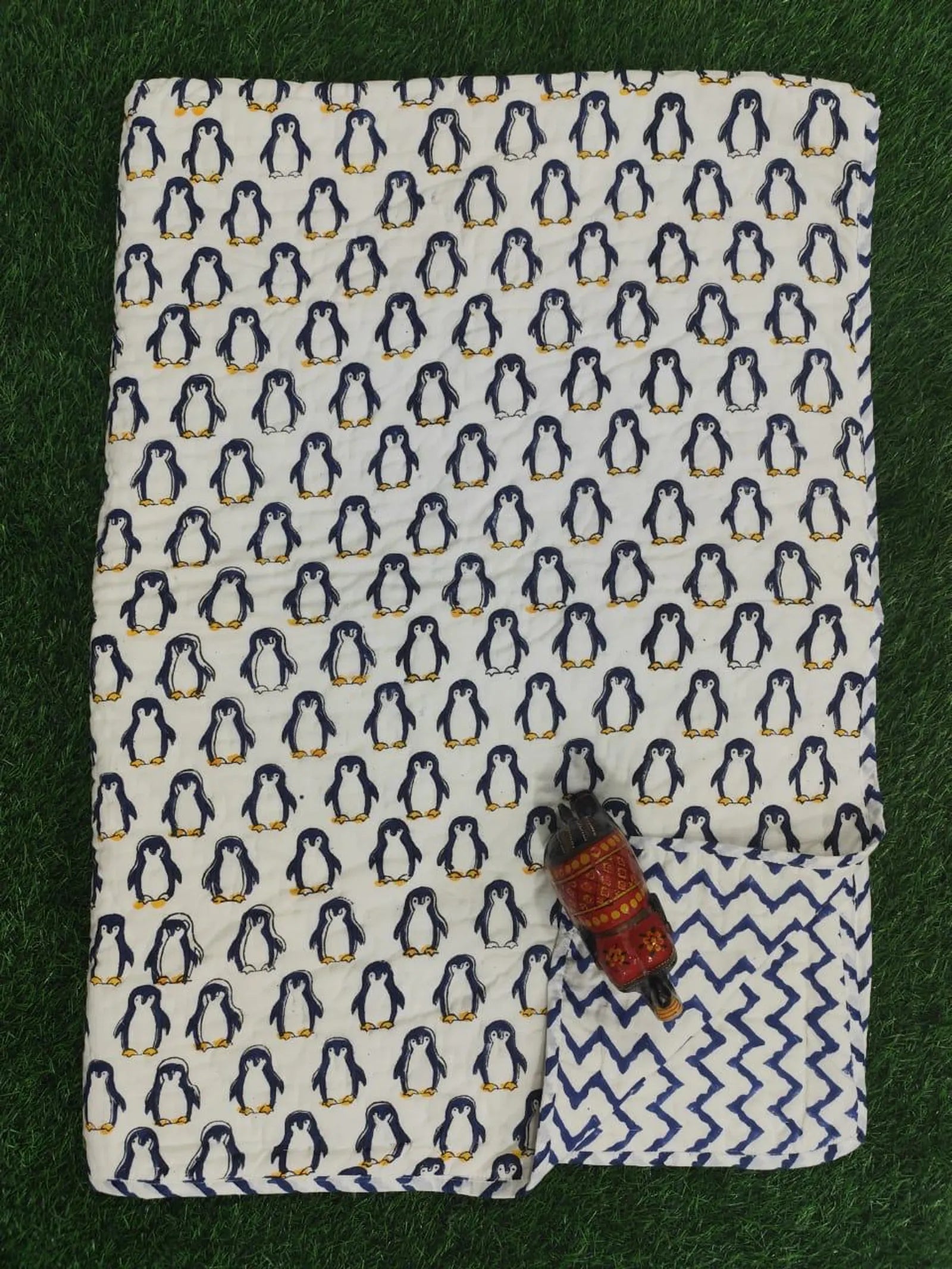 Blue Penguin Handblock Mul Cotton Kids Quilt image 2