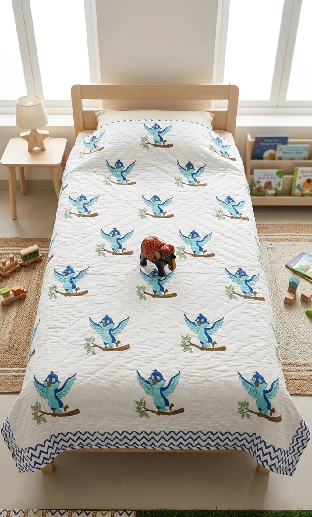 BlueBird Handblock Mul Cotton Kids Quilt image 1