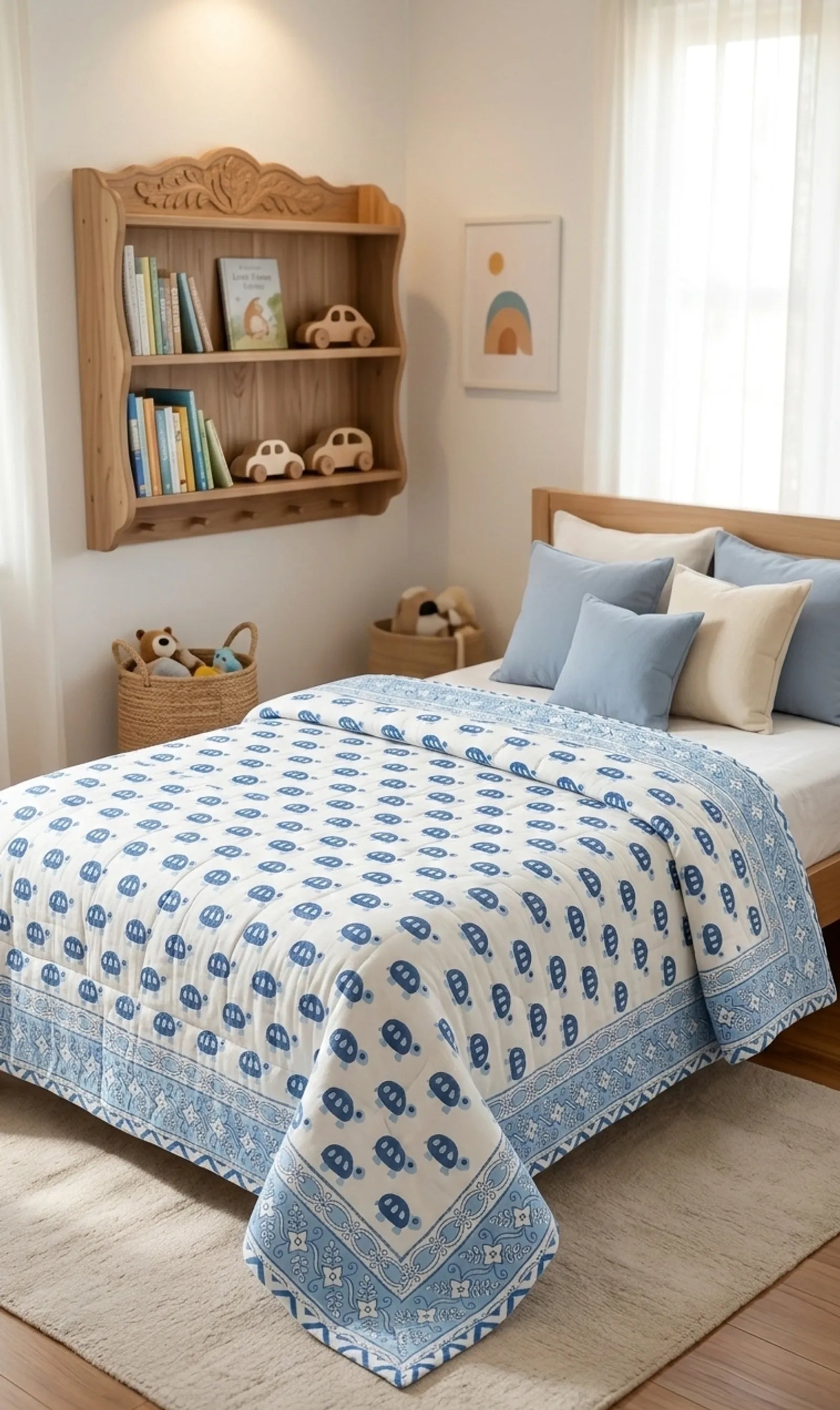 BlueTortoise Handblock Mul Cotton Kids Quilt image 1