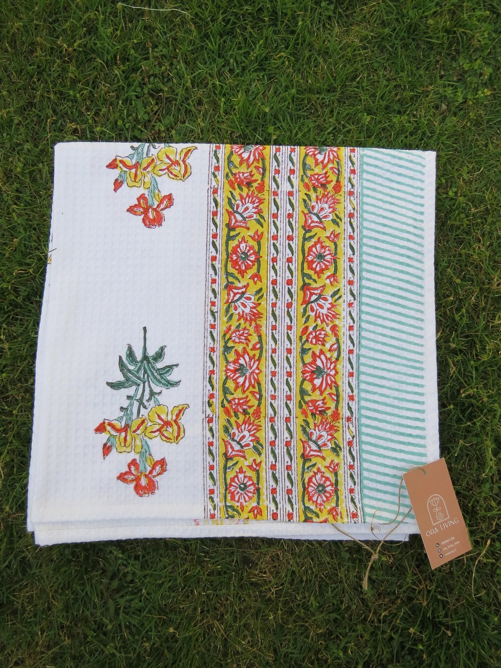 Bright Garden Handblock Waffle Cotton Bath Towel image 2