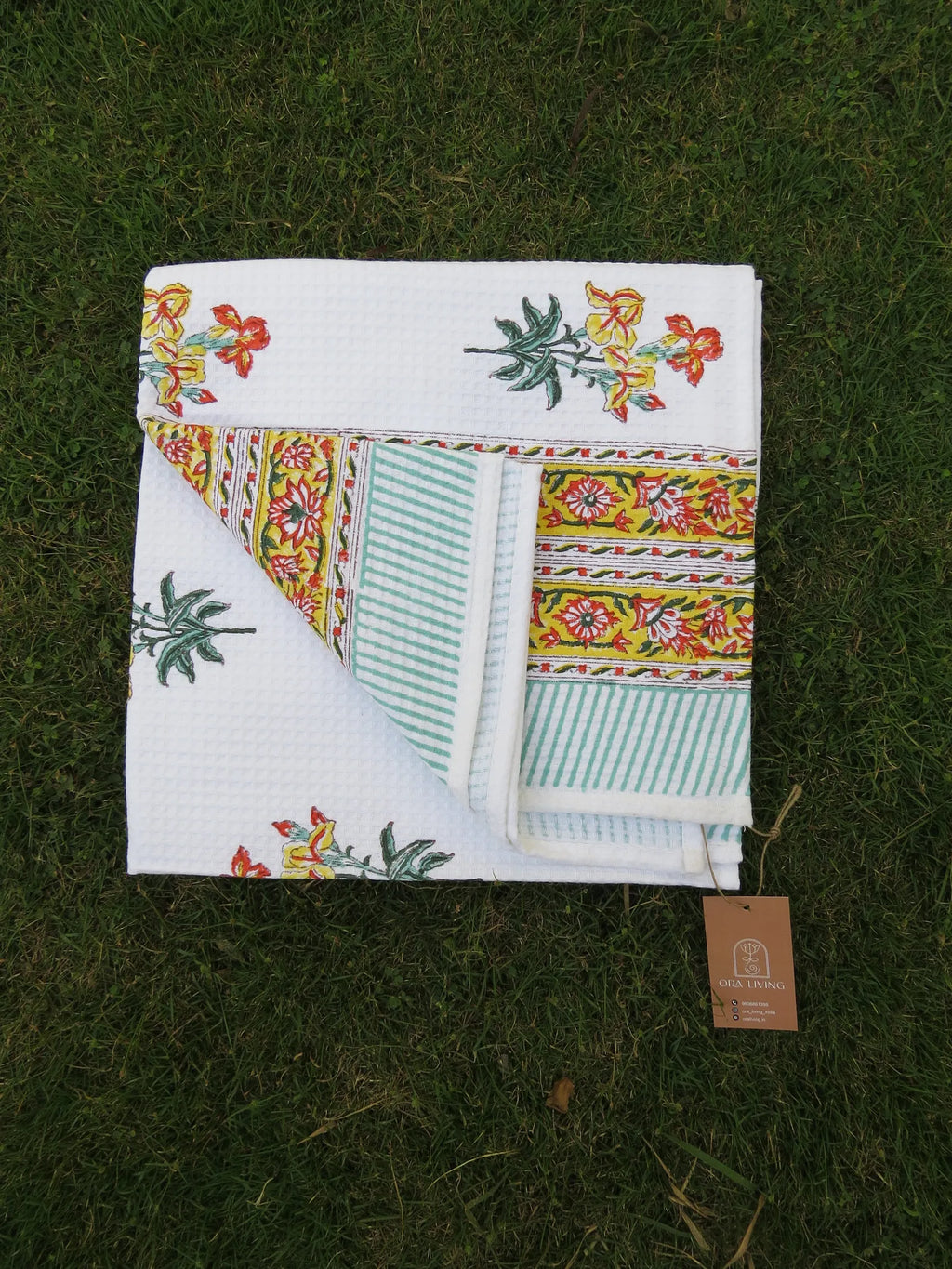 Bright Garden Handblock Waffle Cotton Bath Towel image 3