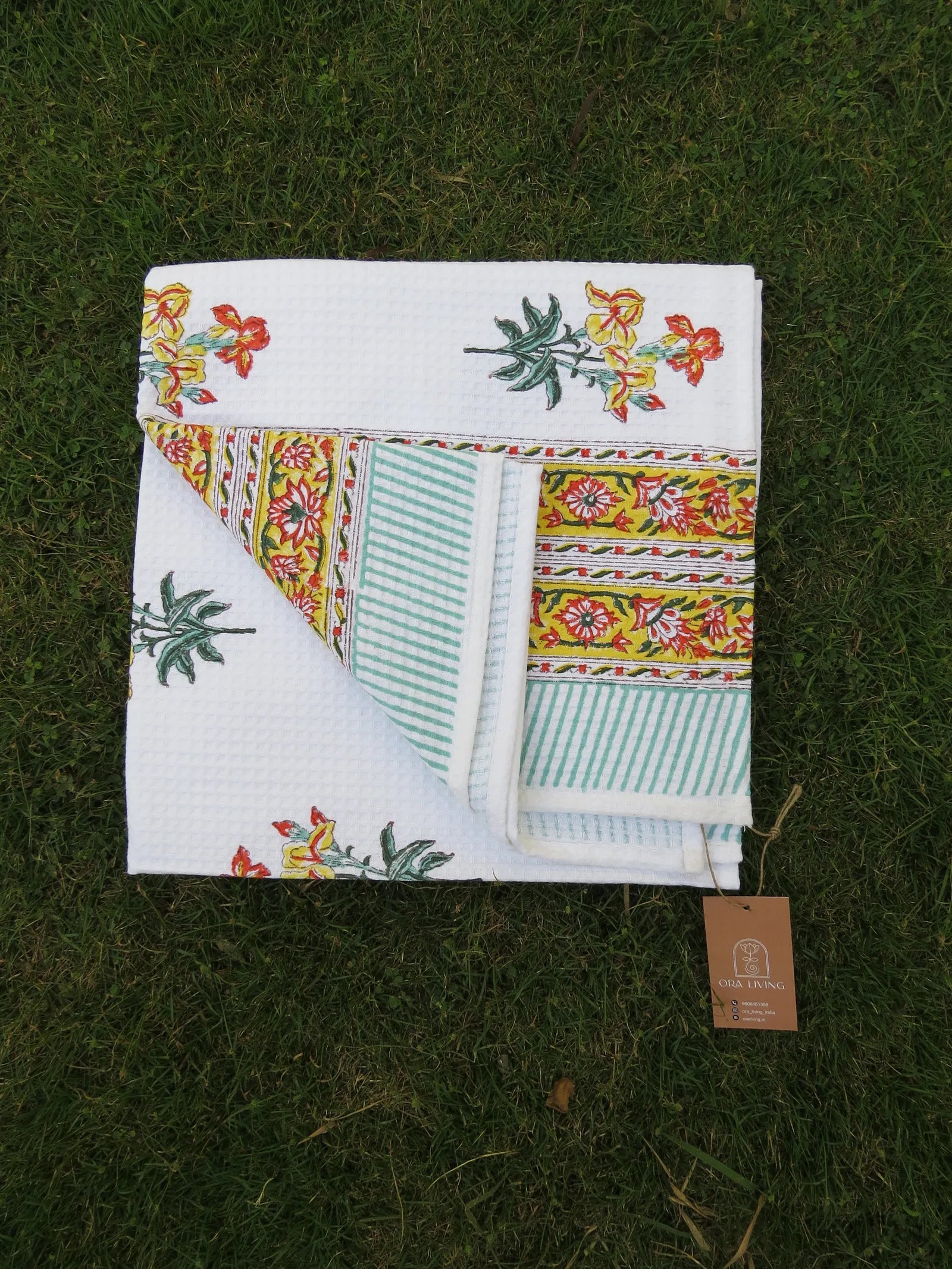 Bright Garden Handblock Waffle Cotton Bath Towel image 3