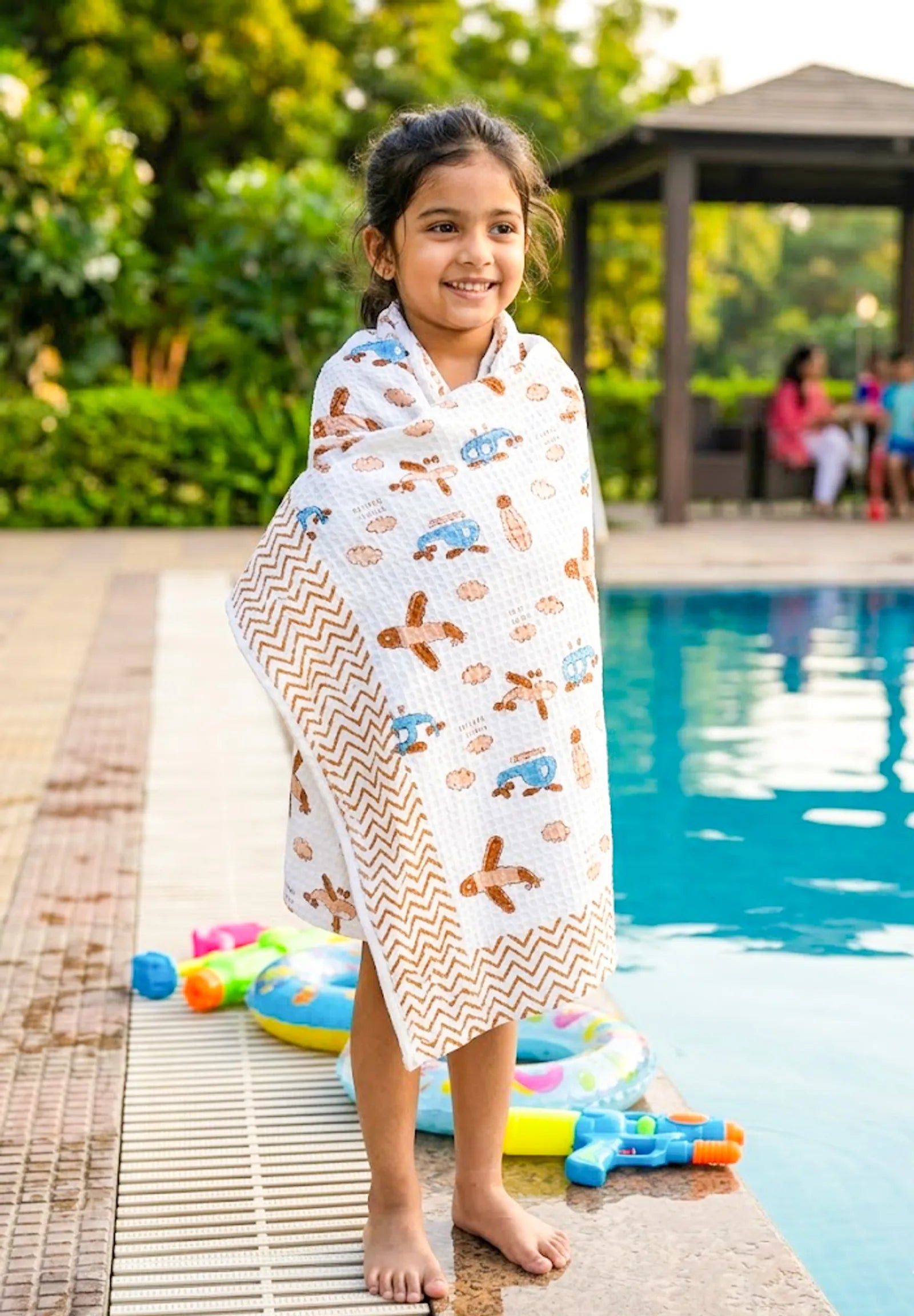 Brown Aeroplane Handblock Waffle Cotton Kids Bath Towel image 1
